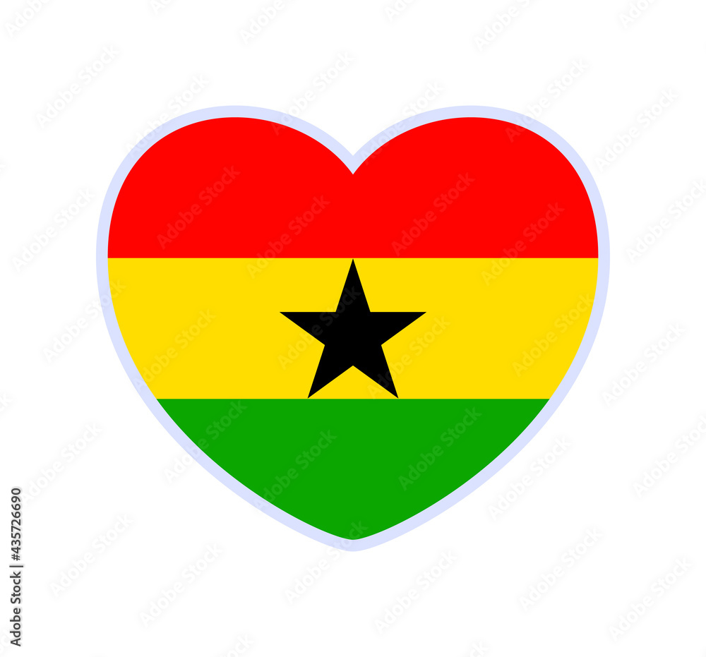 ghana flag in a shape of heart. Icon flat heart symbol of love on the background national flag. Vector illustration. ghana flag in a shape of heart. Icon flat heart symbol of love on the background national flag. Vector illustration.