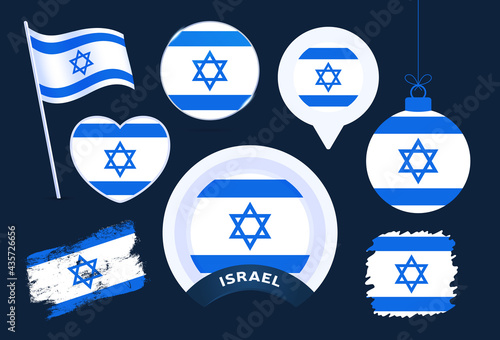 israel flag vector collection. big set of national flag design elements in different shapes for public and national holidays in flat style.