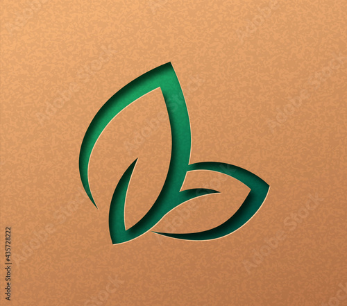 Green paper cut nature leaf icon concept isolated photo