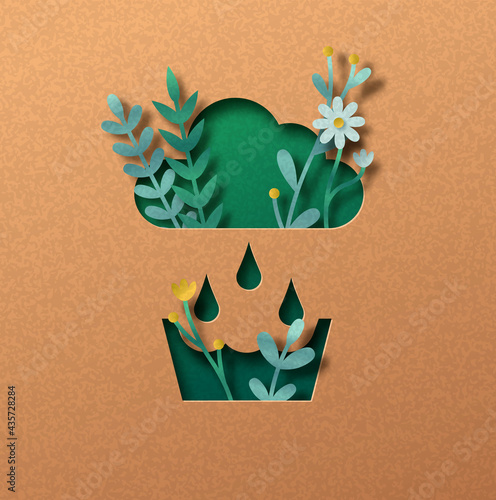 Rainwater recycling green paper cut nature concept