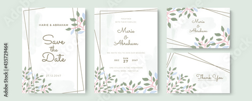 Greenery Watercolor Floral wedding invitation template card design © SyahCreation