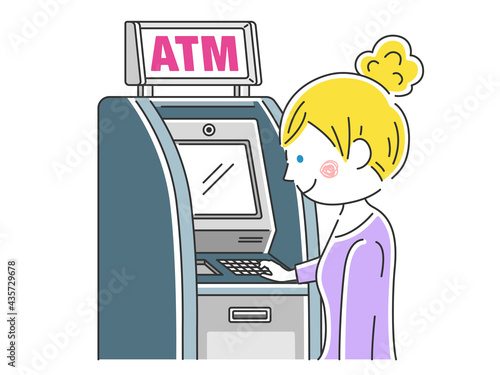 ATMを利用する女性のイラスト