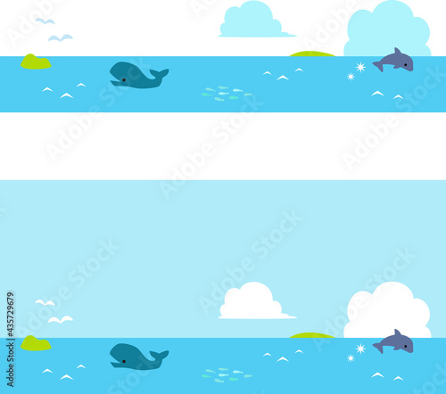 海とクジラのフッター、バナー素材