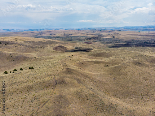 Aerial panorama of crates of high desert of Diamond Crates area of Malheur National wildlife refuge, South East Oregon