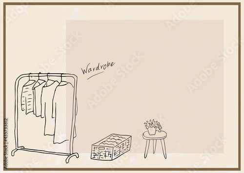 シンプルなインテリアのイラスト　洋服ラック