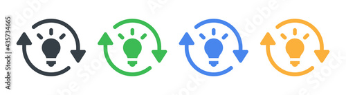 Innovation light bulb with arrow icon. Technology development process.