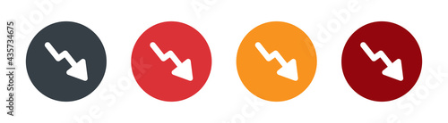 Decreasing arrow icon symbol on round sign.
