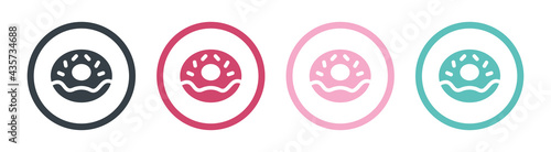 Colorful glazed donut icon set on white background.