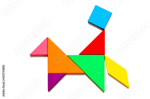 Color tangram puzzle in man ride on the horse shape on white background Free Download Color tangram puzzle in man ride on the horse shape on white background - GFXLoad