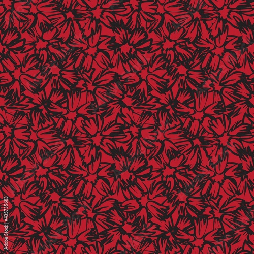 Red Tropical Botanical Floral Seamless Pattern Background