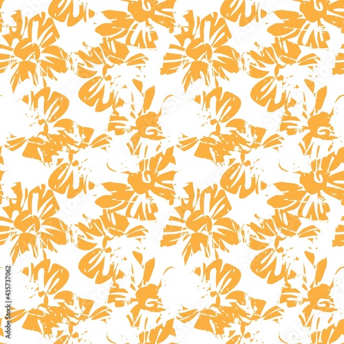 Orange Botanical Floral Seamless Pattern Background