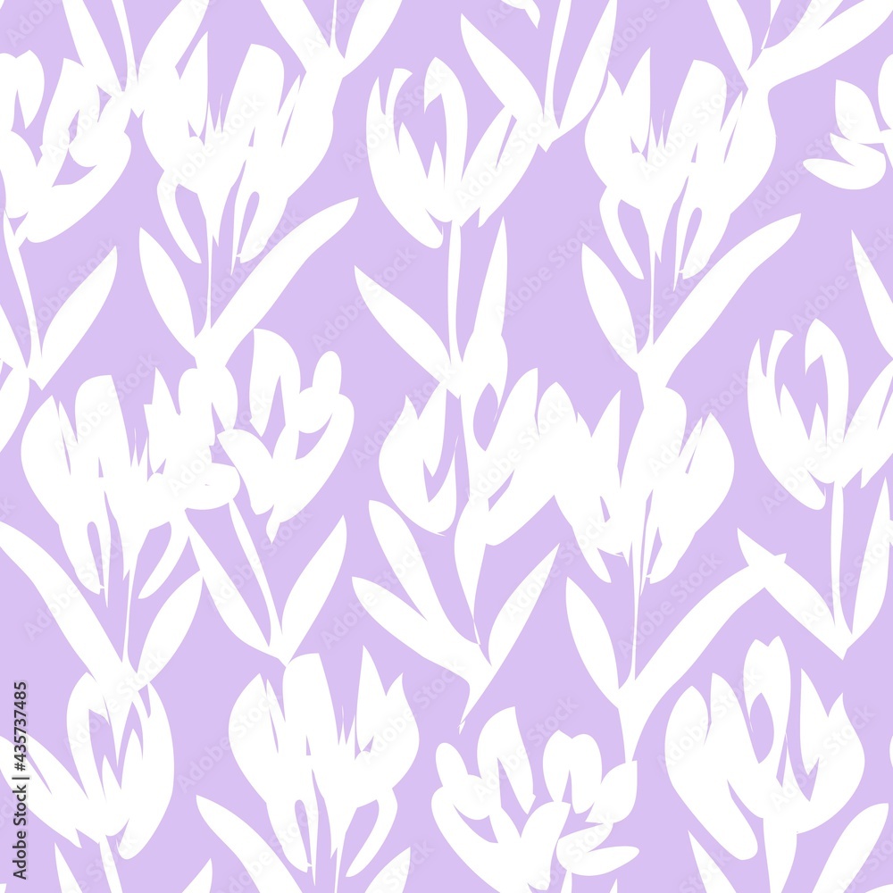 Purple Botanical Floral Seamless Pattern Background