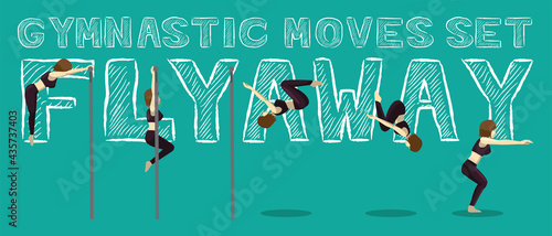 Gymnastic Moves Set Flyaway Manga Cartoon Vector Illustration