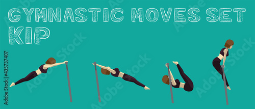 Gymnastic Moves Set Kip Manga Cartoon Vector Illustration