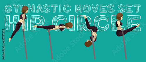 Gymnastic Moves Set Hip Circle Manga Cartoon Vector Illustration