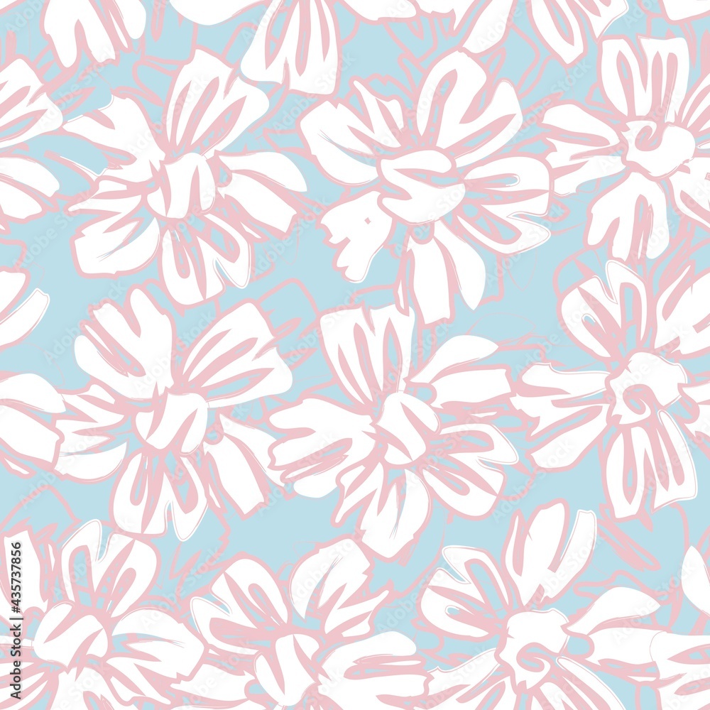 Fototapeta premium Pastel Botanical Floral Seamless Pattern Background