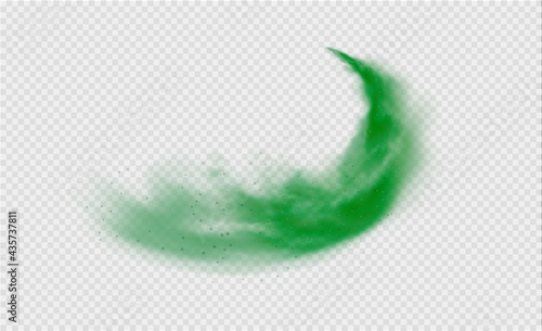 Green fog or smoke. Green dust with particles. Smoke or dust isolated on transparent background. Abstract mystical gas. Vector illustration.