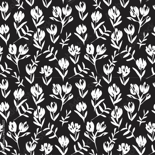 Black and White Botanical Floral Seamless Pattern Background