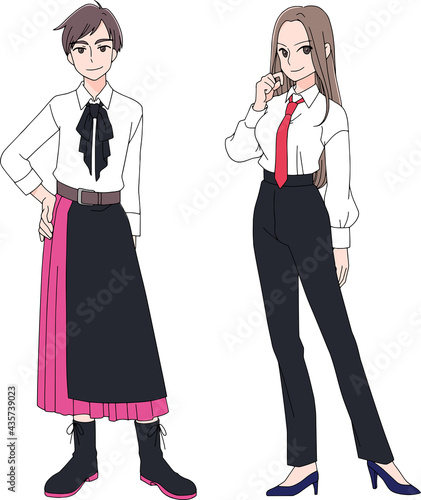 自由なファッションをする男性と女性
