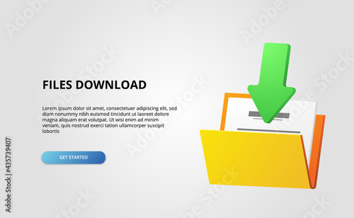 3d open folder contains file document download arrow illustration data transfer concept with white background