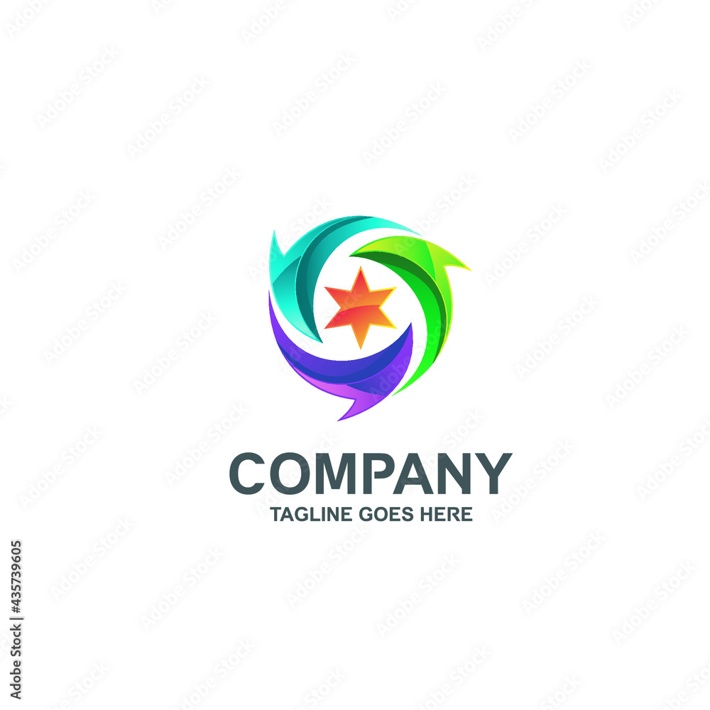 Colorful circular arrows and star logo Colorful circular arrows and star logo