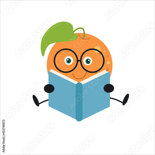 Cute orange character reading book vector template design illustration