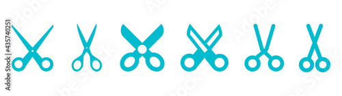 Ножницы векторные, scissors for cutting, scissors blue for atelier and hair salon, beauty salon, scissors for cutting hair, group of blue icons