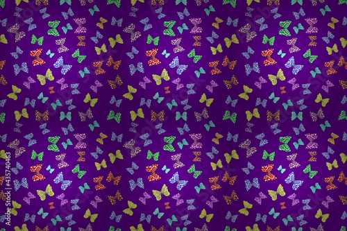 Seamless pattern with interesting doodles on colorfil background. Pano. Raster illustration.