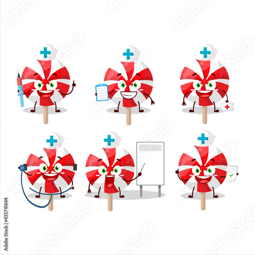 Doctor profession emoticon with red white peppermint lolipop cartoon character