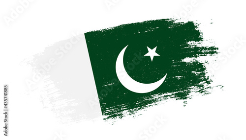 Flag of Pakistan country on brush paint stroke trail view. Elegant texture of national country flag