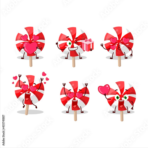 Red white peppermint lolipop cartoon character with love cute emoticon