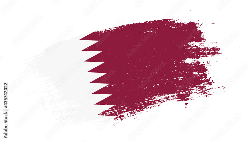 Flag of Qatar country on brush paint stroke trail view. Elegant texture of national country flag Flag of Qatar country on brush paint stroke trail view. Elegant texture of national country flag