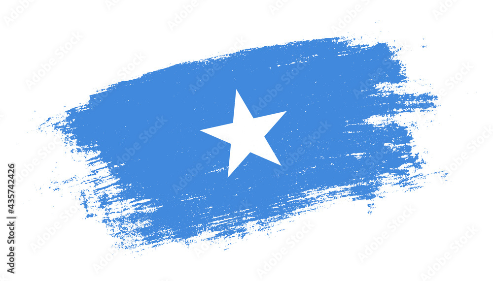 Flag of Somalia country on brush paint stroke trail view. Elegant texture of national country flag Flag of Somalia country on brush paint stroke trail view. Elegant texture of national country flag