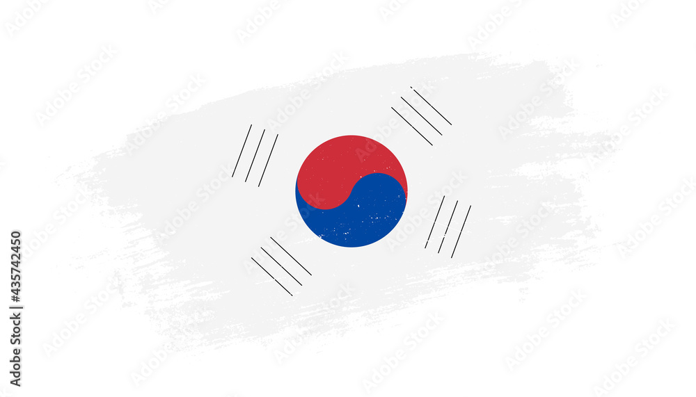Flag of South Korea country on brush paint stroke trail view. Elegant texture of national country flag