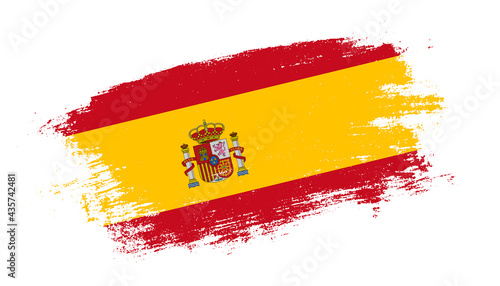 Flag of Spain country on brush paint stroke trail view. Elegant texture of national country flag