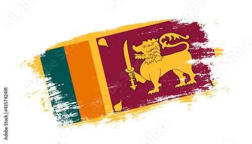 Flag of Sri Lanka country on brush paint stroke trail view. Elegant texture of national country flag