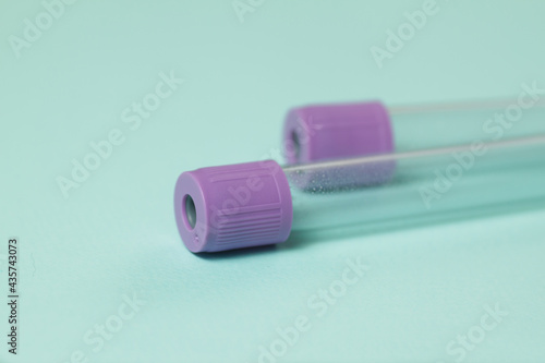 Purple empty vacuum blood collection tube test with EDTA as anticoagulant.