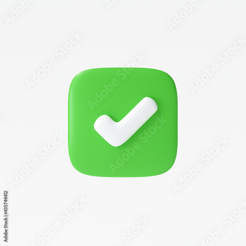 Like or correct symbol icon isolated white background, checkmark button, mobile app icon. 3d render illustration photo