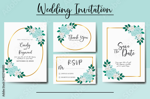 Wedding invitation frame set  floral watercolor hand drawn Rose with Magnolia Flower design Invitation Card Template