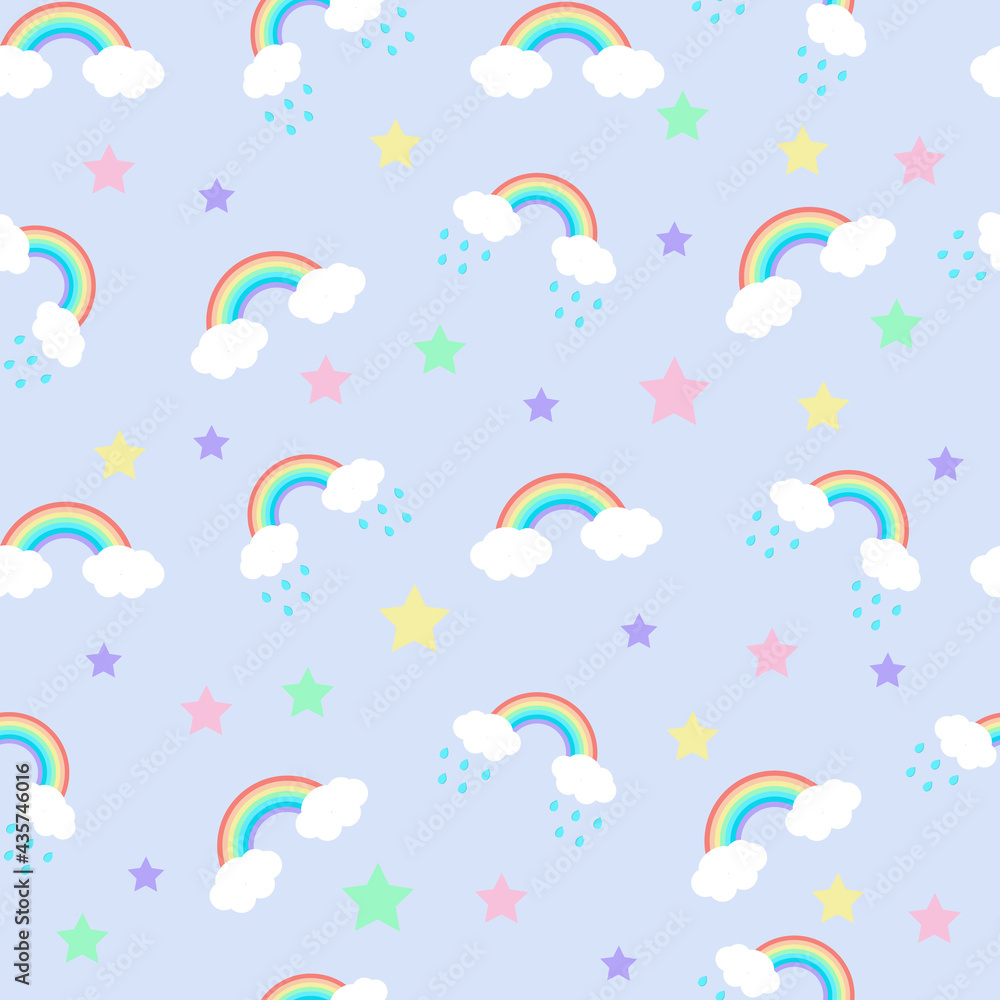 Cute Cloud Background with Rainbow Seamless Pattern, Cartoon Vector Illustration for Kid Cute Cloud Background with Rainbow Seamless Pattern, Cartoon Vector Illustration for Kid