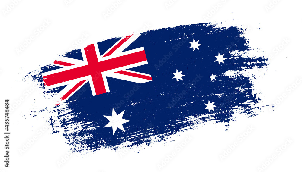 Flag of Australia country on brush paint stroke trail view. Elegant texture of national country flag - obrazy, fototapety, plakaty 