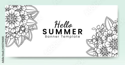Hello summer banner template with mehndi flower