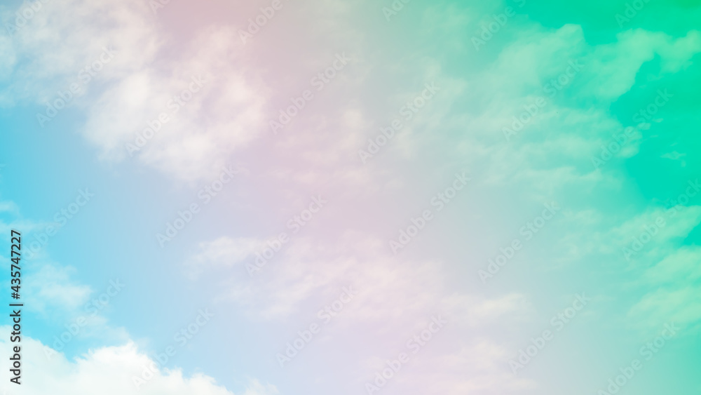 Cloud sky pastel abstract gradient blurred. soft focust canopy green, blue, pink. wallpaper or background sweet soft landscape.