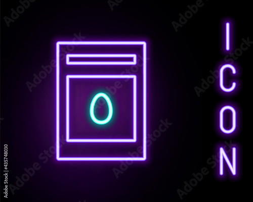 Glowing neon line Pack full of seeds of a specific plant icon isolated on black background. Colorful outline concept. Vector
