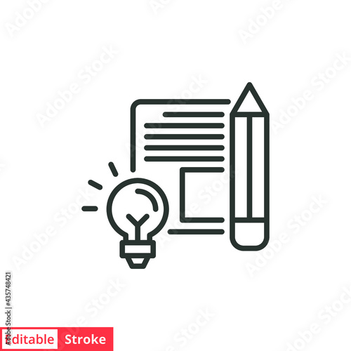 Brief line icon. Simple outline style. Concise, succinct, pencil, page, light bulb, abbreviated concept. Vector illustration isolated on white background. Editable stroke EPS 10.