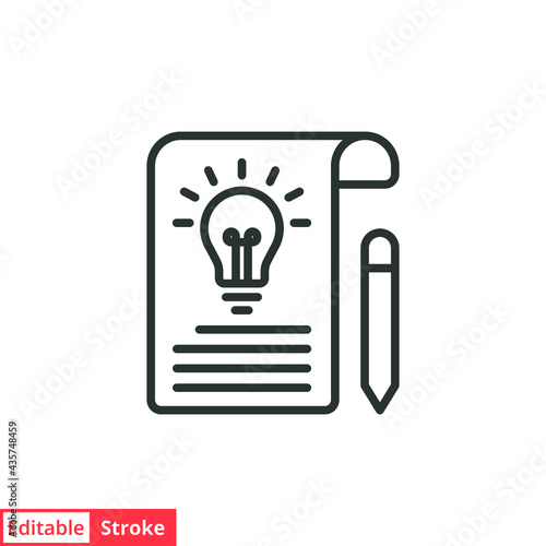 Brief line icon. Simple outline style. Concise, succinct, pencil, page, light bulb, abbreviated concept. Vector illustration isolated on white background. Editable stroke EPS 10.