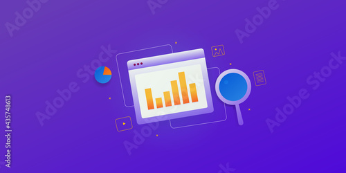 Website traffic analysis software application. SEO audit report, Market research and trends. Data driven marketing, SEO insight concept. Abstract technology background.