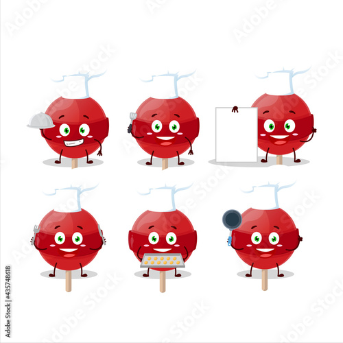 Cartoon character of red lolipop with various chef emoticons