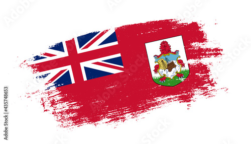 Flag of Bermuda country on brush paint stroke trail view. Elegant texture of national country flag