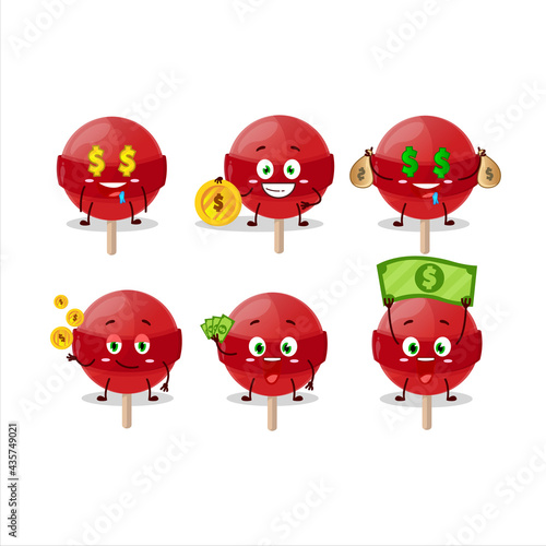Red lolipop cartoon character with cute emoticon bring money